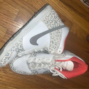 Nike White and Gray Leopard Print Sneakers